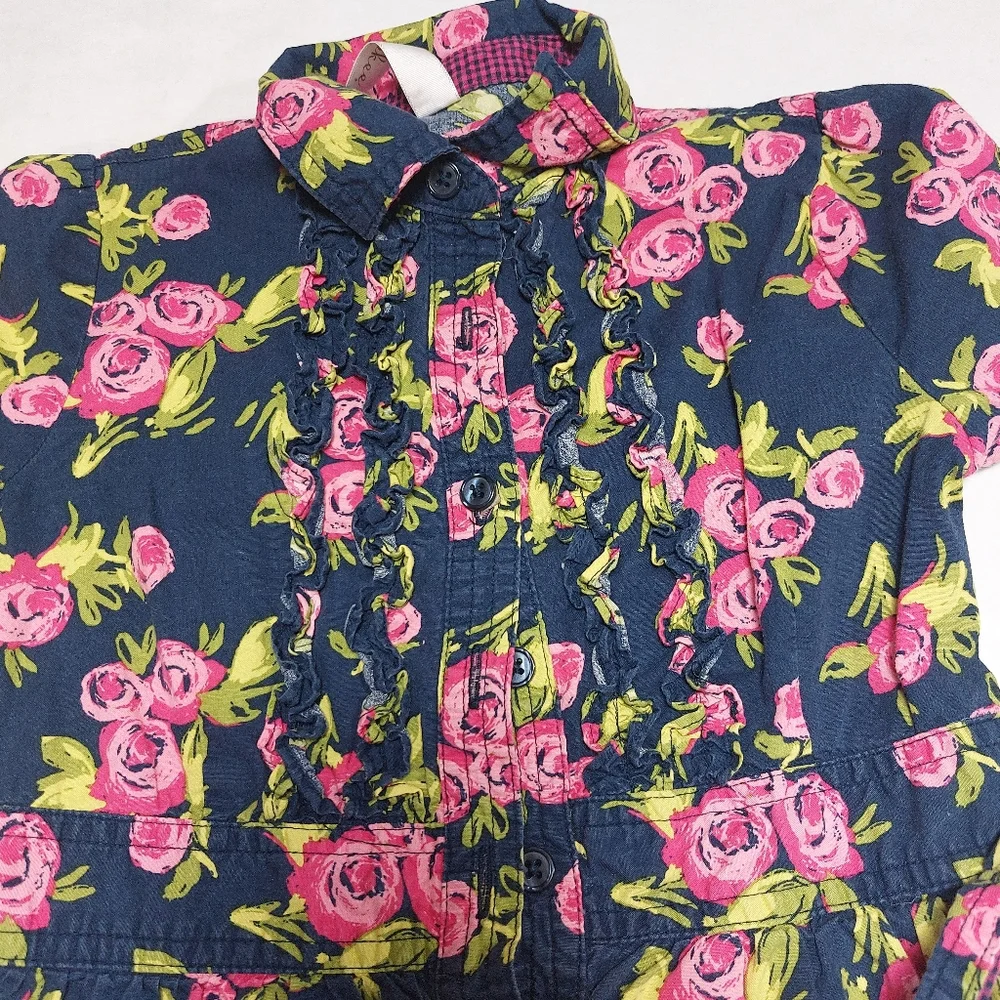 Cherokee Pink and Blue Floral Ruffle Dress Size XS - Picture 3 of 11